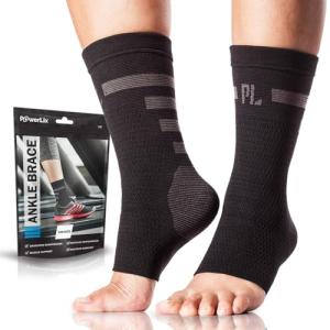 POWERLIX Ankle Brace Compression Support Sleeve (Pair) for Injury Recovery, Joint Pain and More. Achilles Tendon Support, Plantar Fasciitis Foot Socks with Arch Support, Eases Swelling (Black-2, Large) by PowerLix
