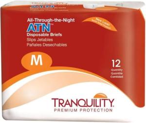 Tranquility ATN Adult Disposable Briefs with All-Through-The-Night Protection, M (32"-44") - 48 ct (Pack of 4) by Principle Business Enterprises/Incontinence