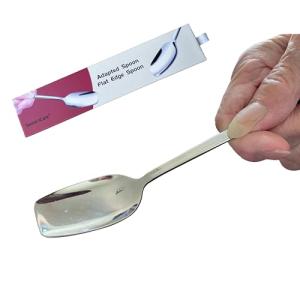 Silverware Adapted Spoons Parkinsons Utensils - Adaptive Utensils for Elderly, Disabled, Adults, Parkinsons Patients, Handicapped, Non Weighted Stainless Steel Flat Edge Cooking Spoon from Senior Care Innovation