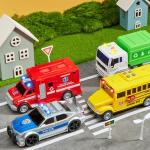 JOYIN 4 PC 7" Long Friction Powered City Play Vehicle Toy Set Including Police Car, School Bus, Garbage Truck, Ambulance, Vehicle Toy with Lights and Sound Siren by Joyin Inc
