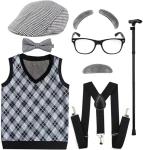 Kids 100 Days of School Costume for Boys - Halloween Old Man Costume Hat, Glasses and Grandpa Vest Set for Child,LightGrey1-4 by EFORLED