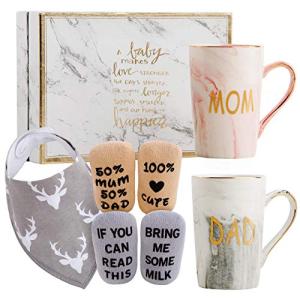 New Parents Pregnancy Gift Ideas Includes Premium Gift Basket for Mom and Dad Mugs 14 oz - Expecting Mother to be - Baby Shower Gender Reveal by EstÃ¶