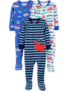 Simple Joys by Carter's Baby Boys' 3-Pack Snug-Fit Footed Cotton Pajamas, Crab/Sea Creatures/Cars, 12 Months from Carter's Simple Joys - Private Label