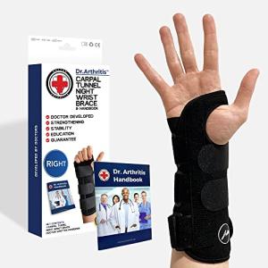 Doctor Developed Carpal Tunnel Wrist Brace Night & Wrist Support & Sleep Brace [Single] (with splint) -Registered Class I Medical Device & Doctor Written Handbook - Fully Adjustable to Fit any Hand (Right) from Dr. Arthritis