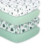The Peanutshell Botanical Fitted Crib Sheet Set for Baby Boys or Girls, Unisex 4 Pack, Botanical Leaf & Pastel Green from Farallon Brands