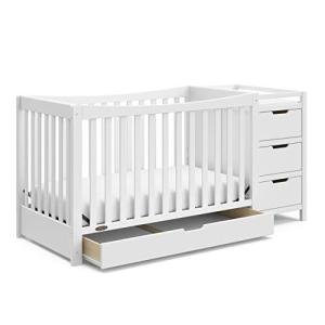 Graco Remi Convertible Crib with Drawer and Changer (White) - JPMA Certified, Attached Changing Table with 3 Drawers, 2 Shelves, and Water-Resistant Changing Pad by Storkcraft