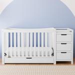 Graco Remi Convertible Crib with Drawer and Changer (White) - JPMA Certified, Attached Changing Table with 3 Drawers, 2 Shelves, and Water-Resistant Changing Pad by Storkcraft