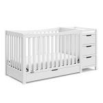 Graco Remi Convertible Crib with Drawer and Changer (White) - JPMA Certified, Attached Changing Table with 3 Drawers, 2 Shelves, and Water-Resistant Changing Pad by Storkcraft