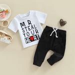 Toddler Baby Boy Valentines/St.Patrick's/Easter Summer Outfit Heart Letter Short Sleeve Top T-Shirt + Long Pants Clothes (Black, 0-6 Months) from Wrrkayly