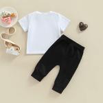 Toddler Baby Boy Valentines/St.Patrick's/Easter Summer Outfit Heart Letter Short Sleeve Top T-Shirt + Long Pants Clothes (Black, 0-6 Months) from Wrrkayly