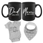 Pregnancy Gift Est 2021 - New Mommy and Daddy Est 2021 11 oz Mug Heart Set with"Let Adventure Begin" Romper (0-3 Months) - Top Mom and Dad Gift Set for New and Expecting Parents to Be - Baby Shower from Everyday Hero Co