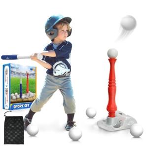 Kids Baseball Tee, T-Ball Set for Toddlers Sport Toy Game Includes 6 Balls- Adjustable T Height, Fun Toddler t Ball Set Adapts with Your Child's Growth Spurts, Improves Batting Skills for Boys &Girls by EagleStone