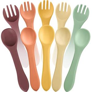 10 Pieces Baby Led Weaning Spoons and Forks Set Infant Silicone Spoon First Self Feed Baby training Utensils for Toddler First Stage Feeding Supplies for Kids Over 6 Months, 5 Pairs from Nuenen