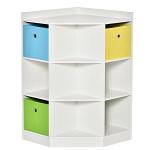 HOMCOM Wooden Kids Cabinet Freestanding Corner Storage Drawer Toys Clothes Books Organizer Dresser Children Bookcase Display Shelf Wardrobe for Bedroom with Anti-toppling Hardware Drawers, White by Aosom LLC