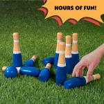 Hey! Play! Backyard Lawn Bowling Game â Indoor and Outdoor Family Fun for Kids and Adults â 10 Wooden Pins, 2 Balls, and Mesh Carrying Bag (8-Inch) from Trademark Global