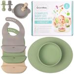 Baby Led Weaning Feeding Supplies for Toddlers - UpwardBaby Baby Feeding Set - Suction Silicone Baby Bowl - Self Eating Utensils Set with Spoons, Bibs, Placemat - Dishwasher-Safe Infant Food Plate Kit by UpwardBaby