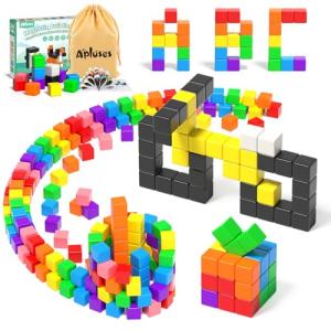 54 PCS Magnetic Blocks, Large Magnetic Building Blocks for Toddlers, Montessori Toys, Magnetic Cubes, Preschool STEM Educational Construction Sensory Magnet Toys for Kids Boys and Girls by Apluses