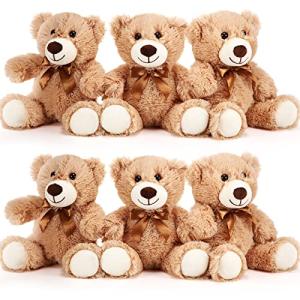 HyDren 6 Pcs Bear Stuffed Animal Plush Toys 10-14 Inch Soft Bear Plush Dolls Shaggy Bear Sleeping and Playing Toys for Baby Shower Decorations Boys and Girls (Light Brown, Long Plush) by HyDren