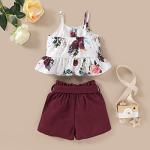 Kucnuzki Toddler Baby Girl Clothes Summer Outfits Ruffle Sleeveless Linen Shirt Kid Short Set for Girl (2T / 3T, Y Maroon) from Kucnuzki