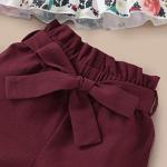 Kucnuzki Toddler Baby Girl Clothes Summer Outfits Ruffle Sleeveless Linen Shirt Kid Short Set for Girl (2T / 3T, Y Maroon) from Kucnuzki