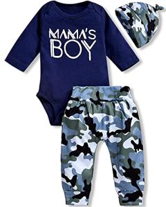 Preemie Baby Boys Clothes Mamas Boy Romper Camo Pants Outfit Fall Winter Clothing Set (Blue, Preemie) by 