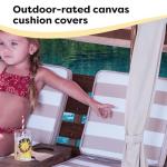 KidKraft Double Chaise Lounge with Cup Holders, Kids Outdoor Furniture, Espresso with Oatmeal and White Striped Fabric ,Gift for Ages 3-8 from KIDKRAFT (DropShip)