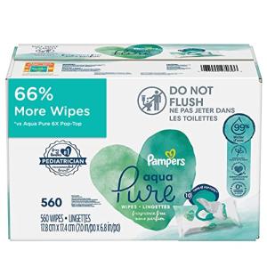 Baby Wipes, Pampers Aqua Pure Sensitive Water Baby Diaper Wipes, Hypoallergenic and Unscented, 10X Pop-Top Packs, 560 Count from AmazonUs/PRFY7