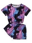 Little Girls Summer Clothes Tie-Dye Print Round Collar Short Sleeve Pullover Top+Elastic Waist Shorts 2Pcs Set Outfits (Purple, 6-7 Years) by Comoraecos