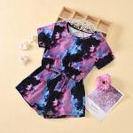Little Girls Summer Clothes Tie-Dye Print Round Collar Short Sleeve Pullover Top+Elastic Waist Shorts 2Pcs Set Outfits (Purple, 6-7 Years) by Comoraecos