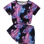 Little Girls Summer Clothes Tie-Dye Print Round Collar Short Sleeve Pullover Top+Elastic Waist Shorts 2Pcs Set Outfits (Purple, 6-7 Years) by Comoraecos