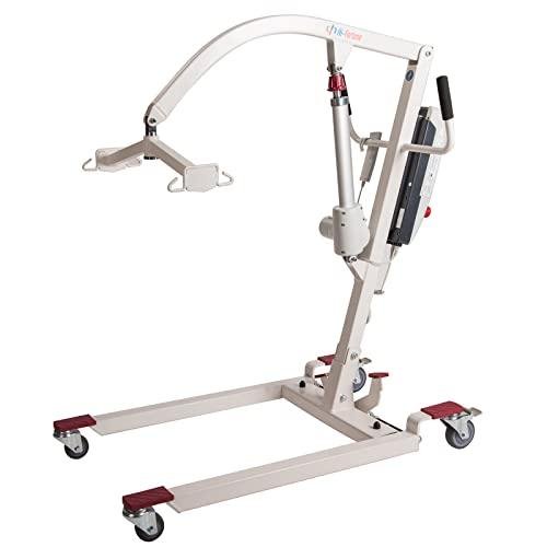 Hi-Fortune Patient Lift Electric Unfoldable Hydraulic Body Transfer for Home Use Seniors Easy-Assembly and Heavy-Duty, Battery-Powered with Low Base, 400lb Weight Capacity with Medium U-Sling, White from Hi-Fortune