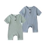 Summer Baby Boy Girl 2 Pack Solid Romper Short Sleeve One Piece Jumpsuit Clothes Sets Light Green & Blue 9-12 Months from 