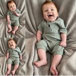 Summer Baby Boy Girl 2 Pack Solid Romper Short Sleeve One Piece Jumpsuit Clothes Sets Light Green & Blue 9-12 Months from 