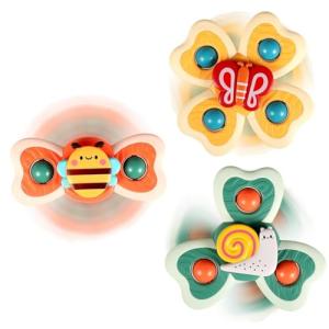3PCS Suction Cup Spinner Toys for 1 2 Year Old Boy and Girl|Spinning Top Baby Toys 12-18 Months|1st Birthday Gifts for Toddler Toys Age 1-2|Sensory Bath Toys for Toddlers 1-3 (Silicone) by Titain Creations