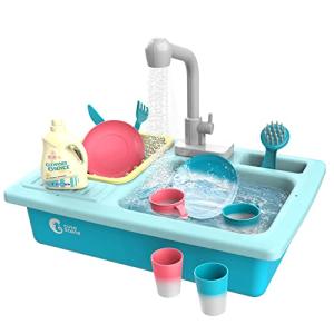CUTE STONE Color Changing Kitchen Sink Toys, Children Heat Sensitive Electric Dishwasher Playing Toy with Running Water, Automatic Water Cycle System Play House Pretend Role Play Toys for Boys Girls from Cute Stone