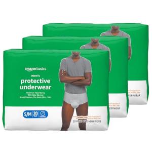 Amazon Basics Incontinence Underwear for Men, Maximum Absorbency, Small/Medium, 60 Count, 3 Packs of 20 (Previously Solimo) from Amazon.com Services, LLC
