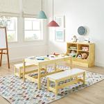 MUSEHOMEINC Kids Activity Table and Bench Set,Drawing and Painting Table for Study,Arts,Craft and Dining.3 in 1 Todder Play Table and Chair Set,Wooden Playroom and Learning Furniture by MUSEHOMEINC