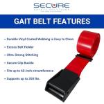 Secure SPGB-60R Easy Clean Transfer Gait Belt for Seniors, 60" x 2" - Coated Vinyl Elderly Patient Safety Aid for Caregiver, Nurses, Therapy by Personal Safety Corporation