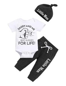 TUEMOS Baby Boy Clothes Daddy and Me The Best Buddies for Life Letter Print Romper Top+Pant with Hat Baby Boy Summer Outfits by 
