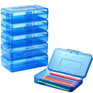 6 Pack Pencil Box, Sooez School Box, Hard Pencil Boxes for School Supplies Bulk, Large Plastic Pencil Case with Lid, Clear Pencil Container, Stackable School Box Crayon Boxes Bulk for Kids by Sooez
