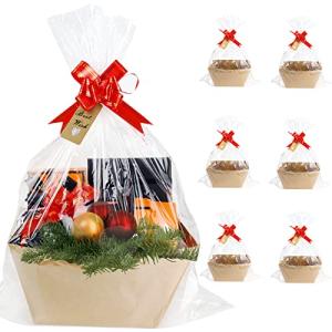 Bigger Baskets for Gifts Empty ,6 Pack Sturdy Kraft Basket With Handles Gift Basket Kit,6 Shrink Wrap Bags, 6 Bows and Hang Tagï¼Empty Gift Baskets Supplies Wrap To Fill For Holiday And Any Occasion from KEVTVEK