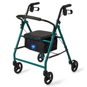 Medline Steel Foldable Adult Transport Rollator Mobility Walker with 6â Wheels, Green by Medline Industries Healthcare