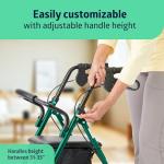 Medline Steel Foldable Adult Transport Rollator Mobility Walker with 6â Wheels, Green by Medline Industries Healthcare
