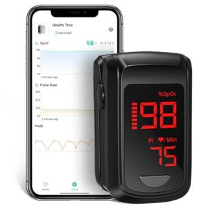 Fingertip Pulse Oximeter- HOLFENRY Pulse Oximeter Bluetooth Oximeter Oxygen Saturation Monitor for SpO2/Heart Rate/PI, with Auto Graph Display/Alarm/Dedicated App, Compatible with iOS&Android from HOLFENRY