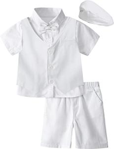 A&J DESIGN Baptism Outfits for Boys Christening Clothing Baby White Suit Set with Hat 18-24 Months from 