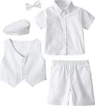 A&J DESIGN Baptism Outfits for Boys Christening Clothing Baby White Suit Set with Hat 18-24 Months from 