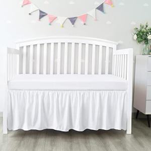 Crib Bed Skirt 4 Sides Pleated Dust Ruffle for Baby Boys Girls Elastic Adjustable Fit Toddler Bedskirt Easy On/Off Soft Nursery Standard Crib Bedding Skirts Solid White Crib Skirt by Biloban