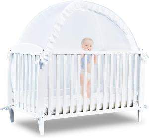 South To East Baby Crib Tent Safety Net, Pop Up Crib Tent to Keep Baby from Climbing Out, Soft Mesh Crib Cover, Stable and Firm X Design Mosquito Net, Crib Tent Canopy to Keep Toddler in, White from South To East