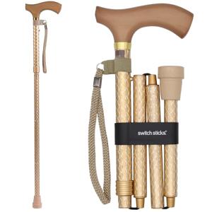 Switch Sticks Walking Cane for Men or Women, Foldable and Adjustable from 32-37 Inches, Engraved Pearl Gold from Switch Sticks