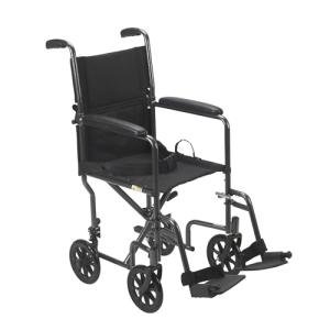 Drive Medical Lightweight Steel Transport Wheelchair, Fixed Full Arms, 17" Seat, Silver Vein from Drive Medical